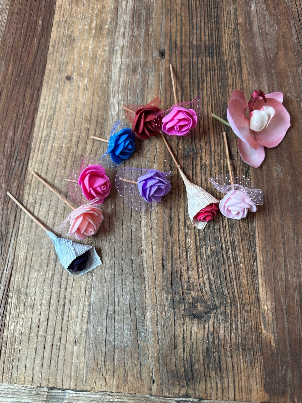 Assorted Pink Purple Blue Floral Hair Picks